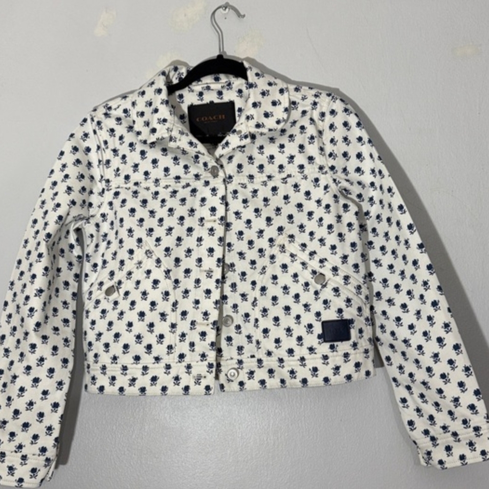 Coach Women's White and Blue Badlands Jean Jacket. NWT Size S